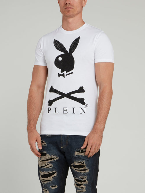 White Playboy Print T-Shirt