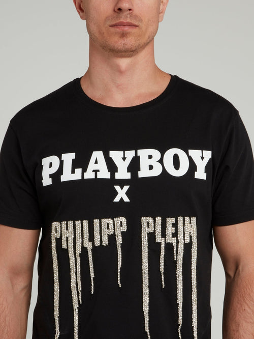 Black Studded Logo Playboy T-Shirt