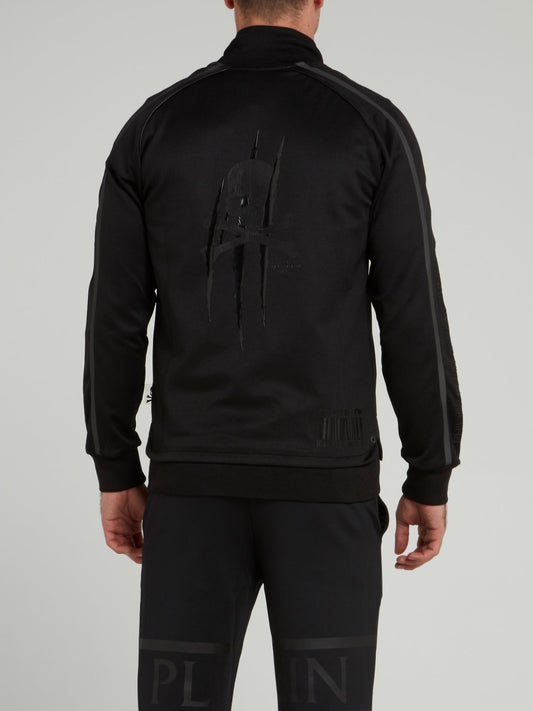 Black Zipper Embellished Jogging Jacket
