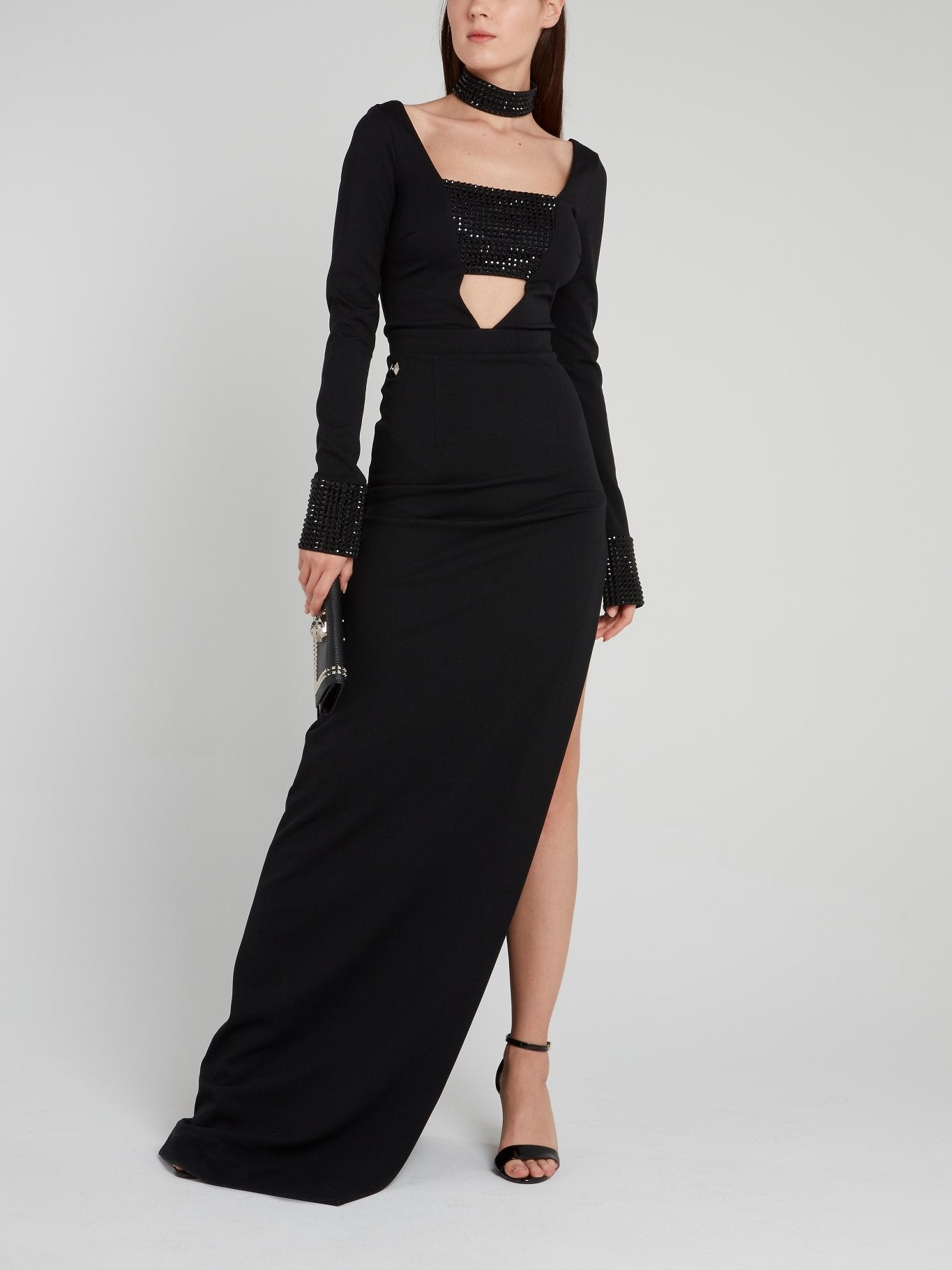 Jessa Black Embellished Slit Dress