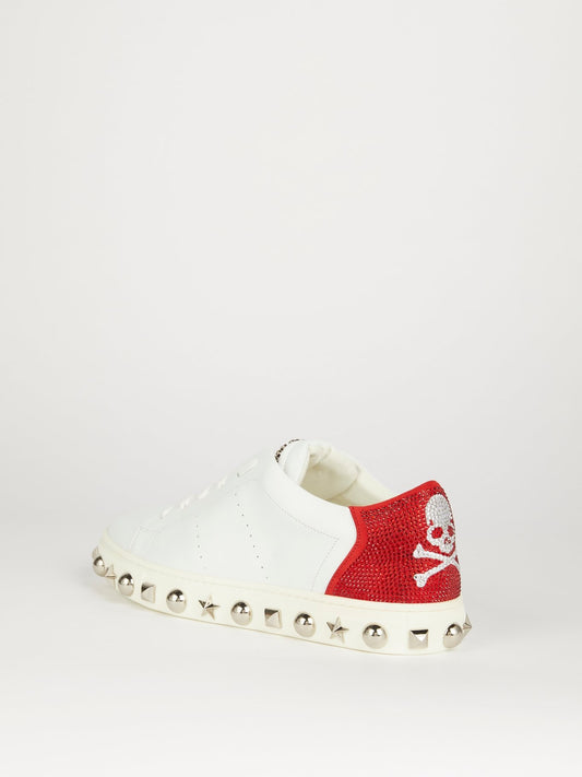 White Embellished Sole Perforated Sneakers