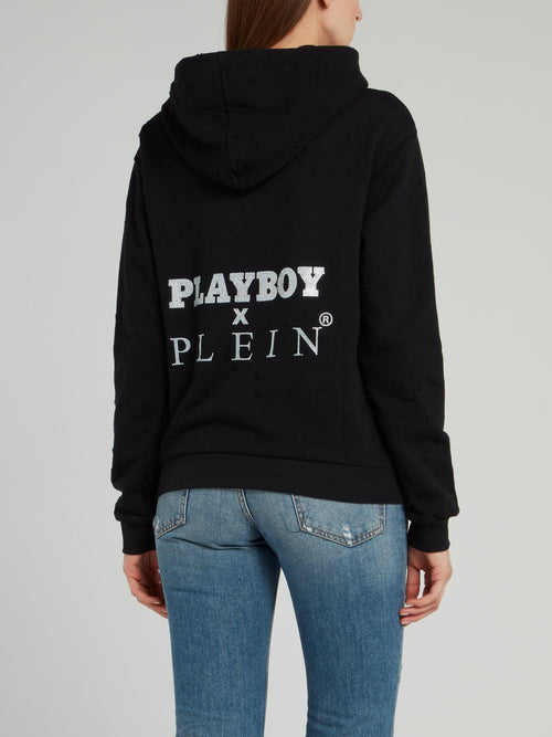 Playboy Crystal Embellished Hoodie Sweatshirt