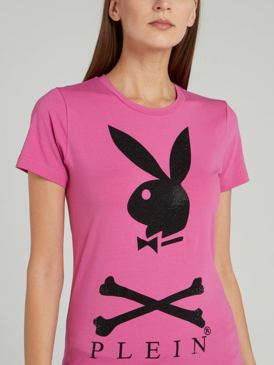 Розовая футболка с принтом Playboy