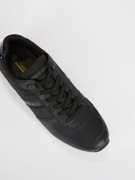 Black Mesh Panel Lace Up Sneakers