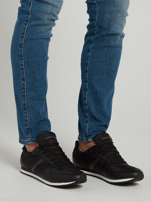Black Mesh Panel Lace Up Sneakers