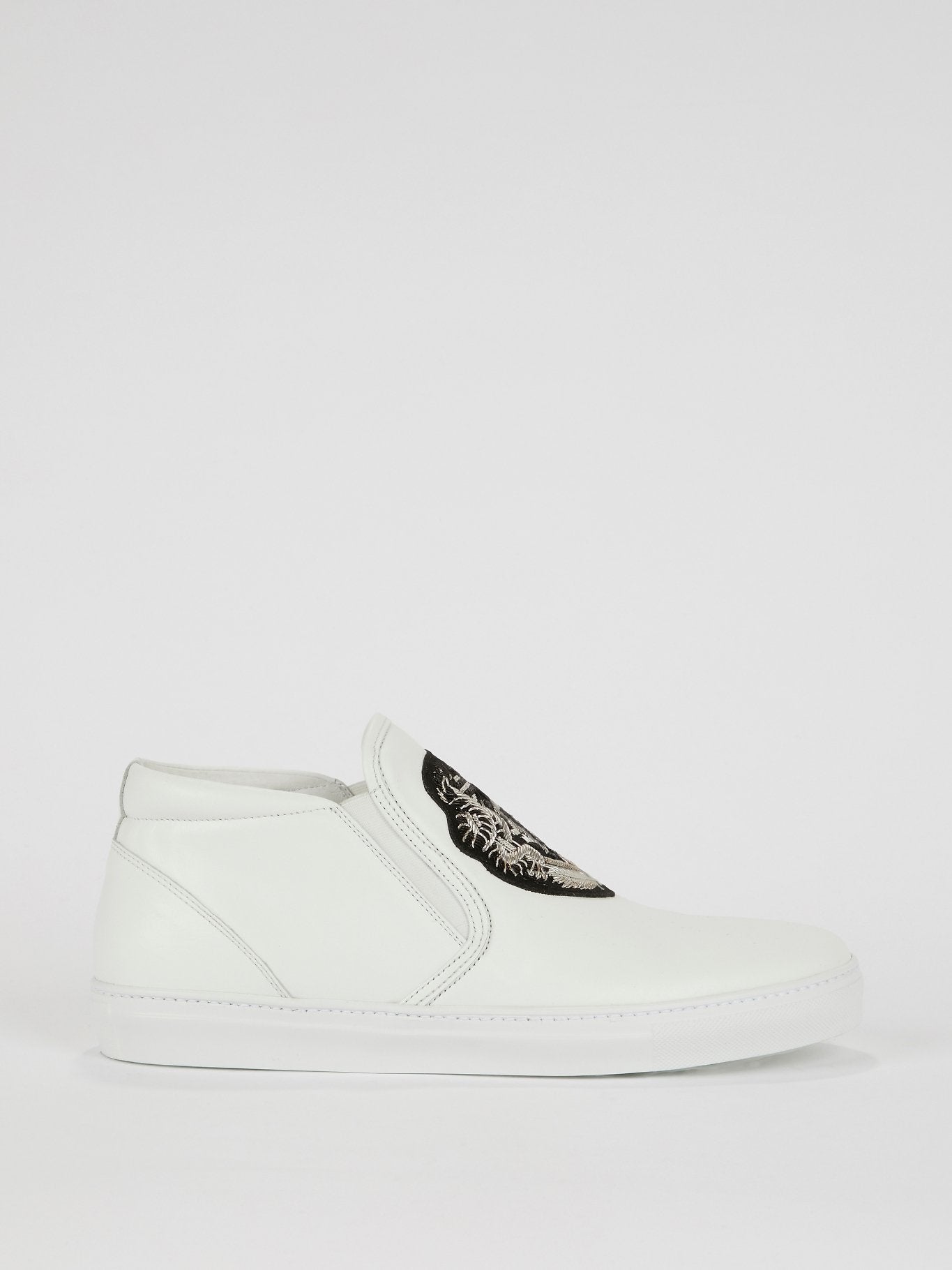 White Monogram Embroidered Leather Sneakers