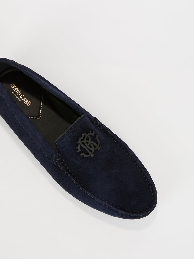 Navy Suede Logo Loafers
