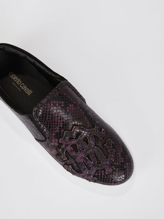 Purple Snake-Effect Slip On Sneakers