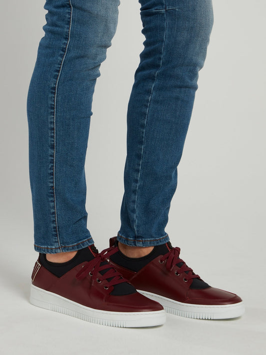 Burgundy Low Top Leather Sneakers