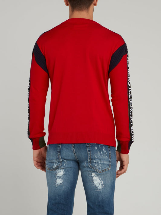 Red Logo Sleeve Knitted Pullover