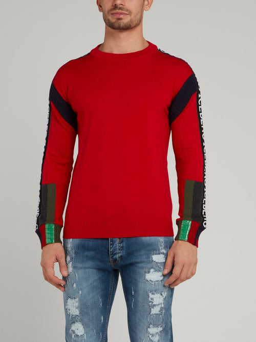 Red Logo Sleeve Knitted Pullover