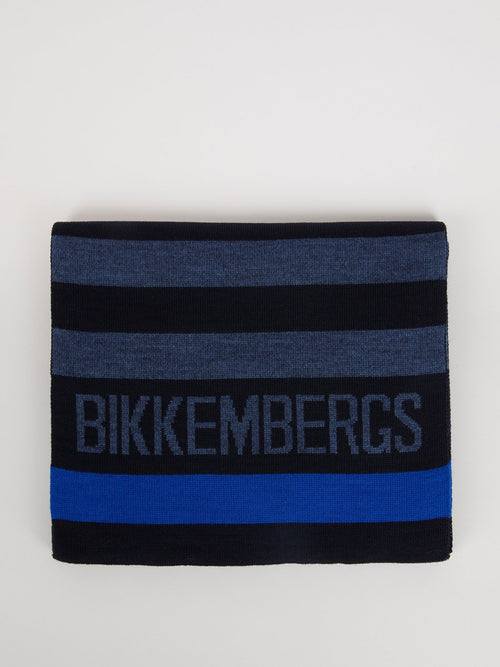 Темно-синий шарф в полоску с логотипом
