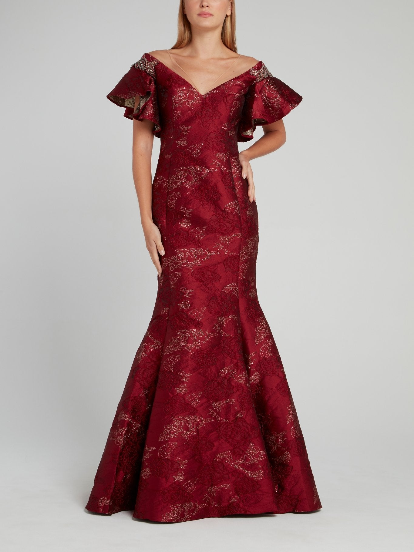 red butterfly prom dress Off the Shoulder Burgundy Long Prom Dresses with Butterfly, Wine Red L Eip Collection