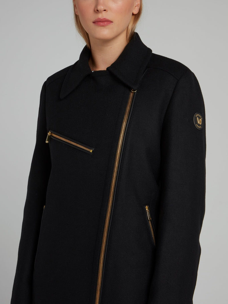 Black Zipper Embellished Coat