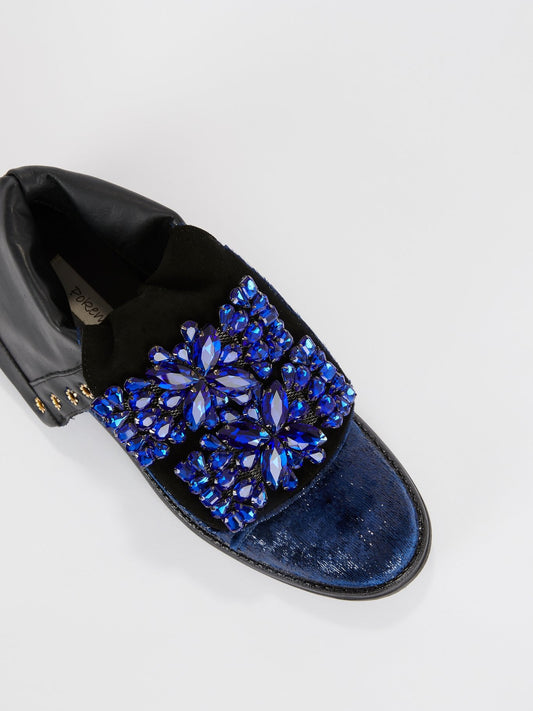 Темно-синие ботинки с кристаллами