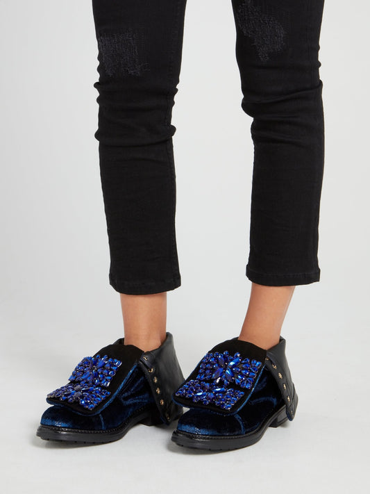 Темно-синие ботинки с кристаллами