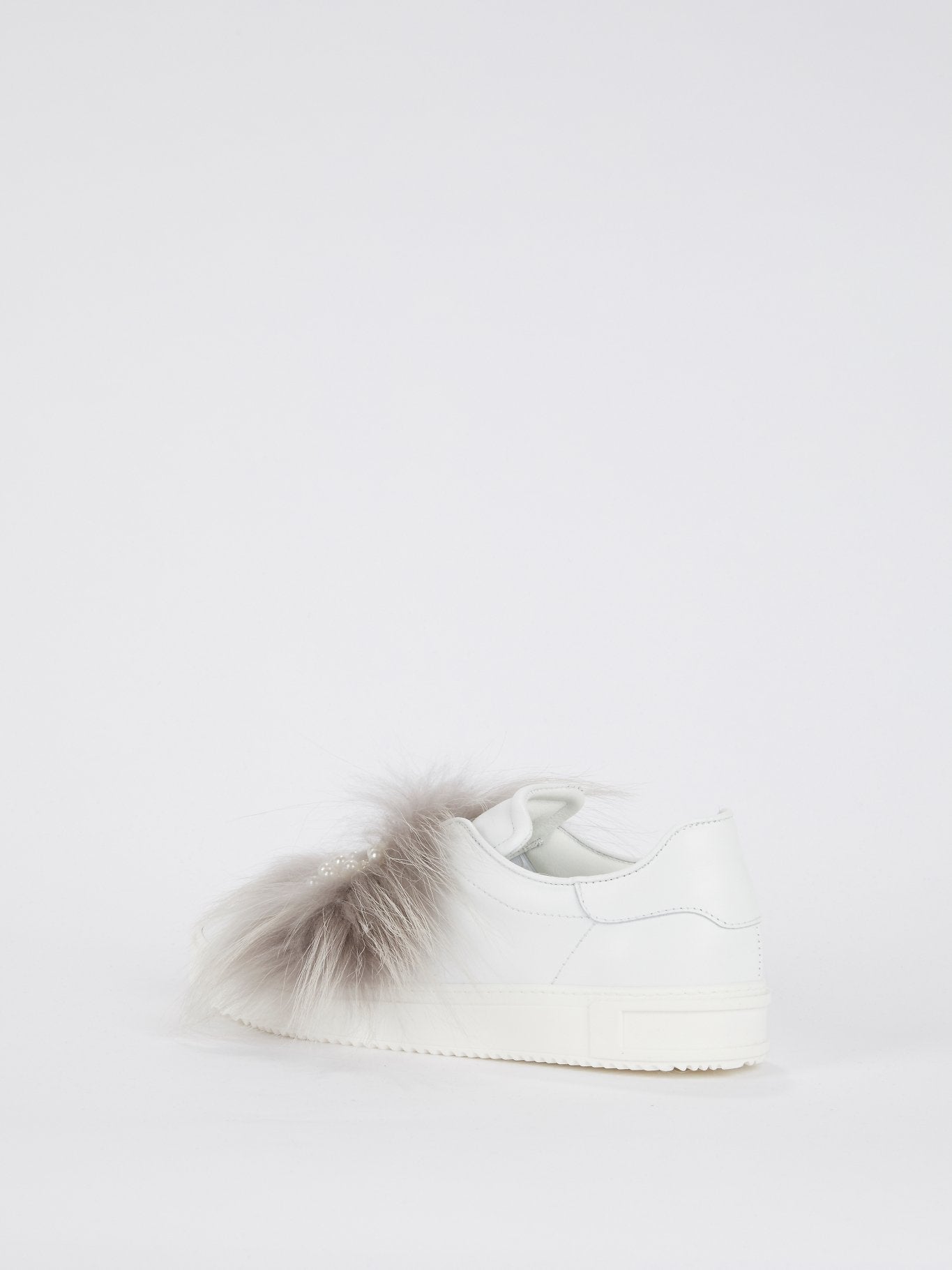 Pearl Embellished Fur Slip On Sneakers