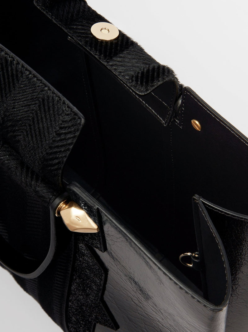 Black Embellished Leather Handbag