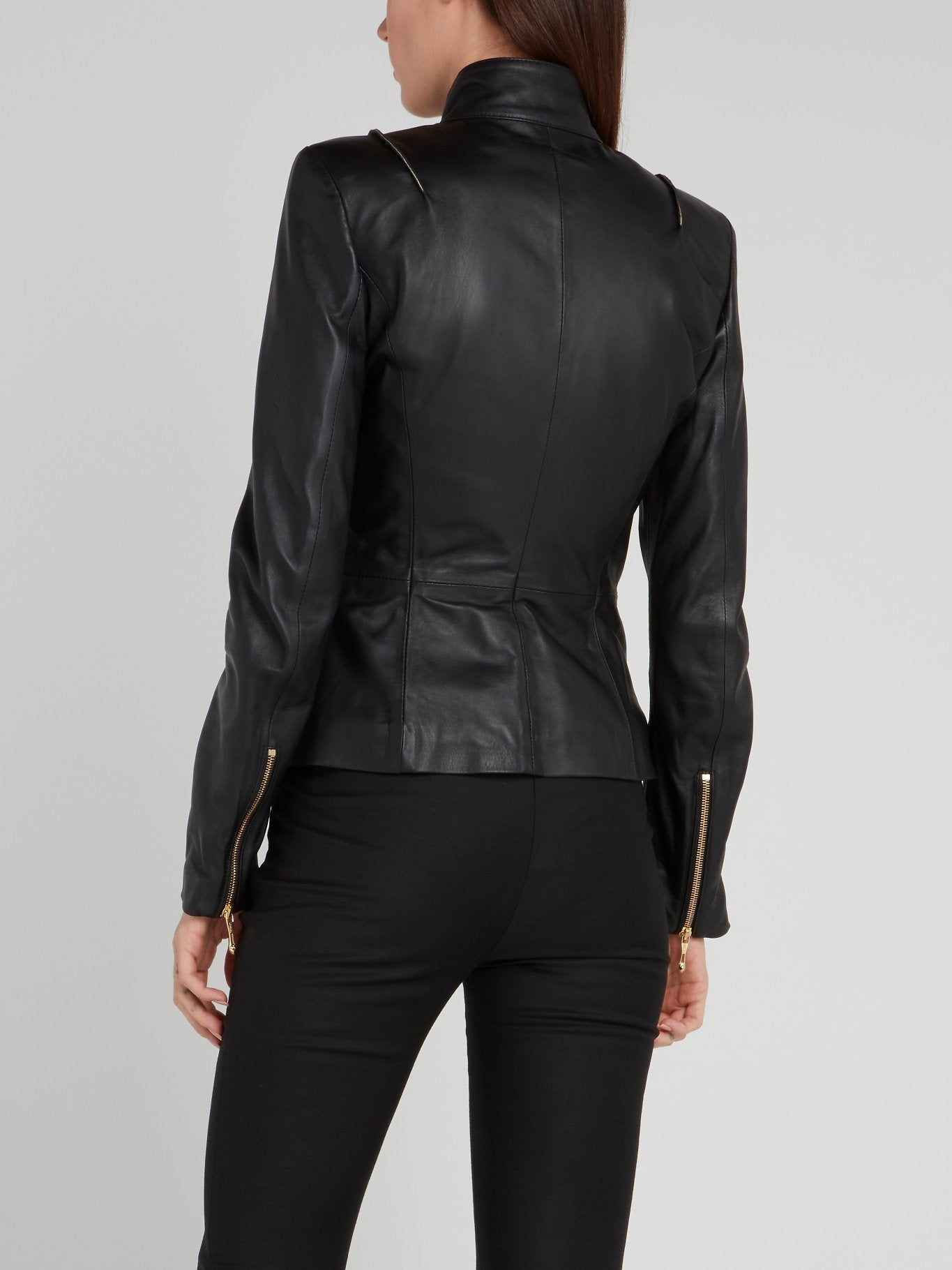 Black Clasp Neck Leather Jacket