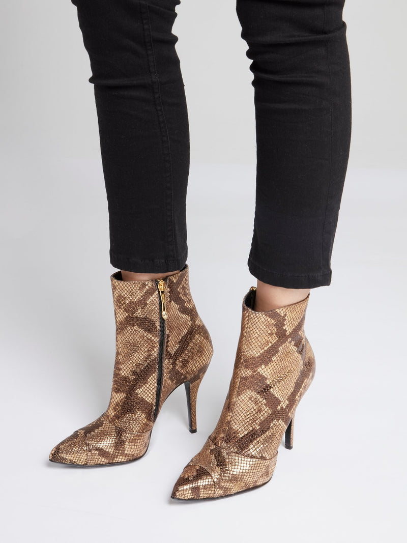 Snake-Pattern Ankle Boots