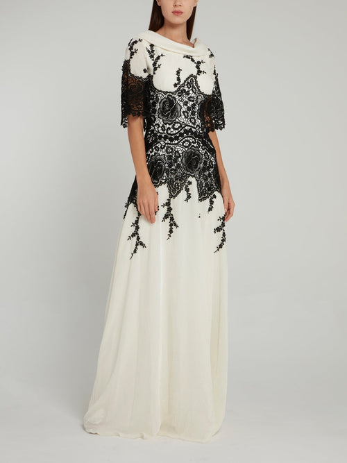 Gemy White Lace Overlay Maxi Dress 42 / White Gemy White Lace Overlay Maxi Dress 42 / White
