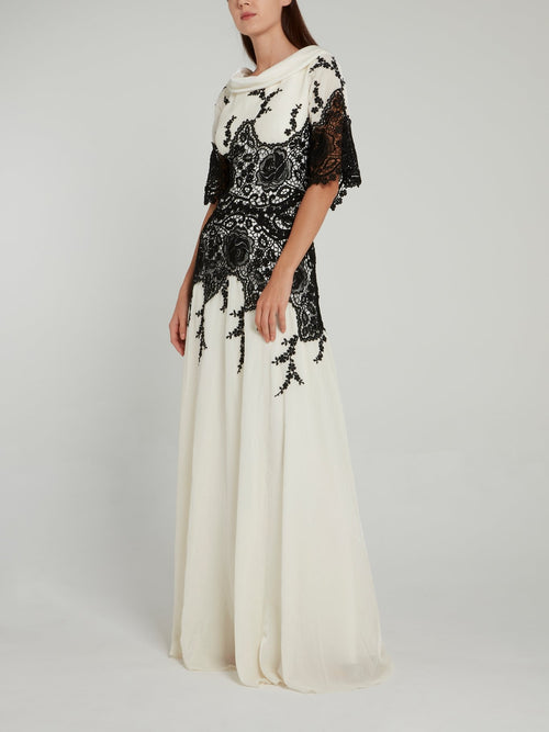 White Lace Overlay Maxi Dress