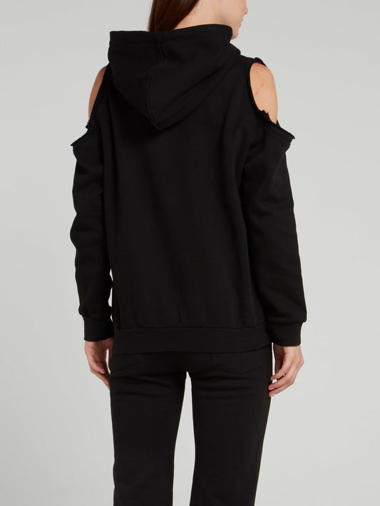 Black Cold Shoulder Hooded Sweatshirt
