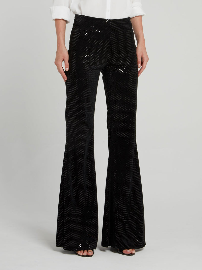Black Perforated Flared Trousers