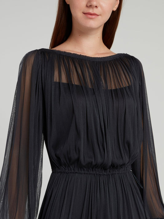 Black Signature Tulle Midi Dress