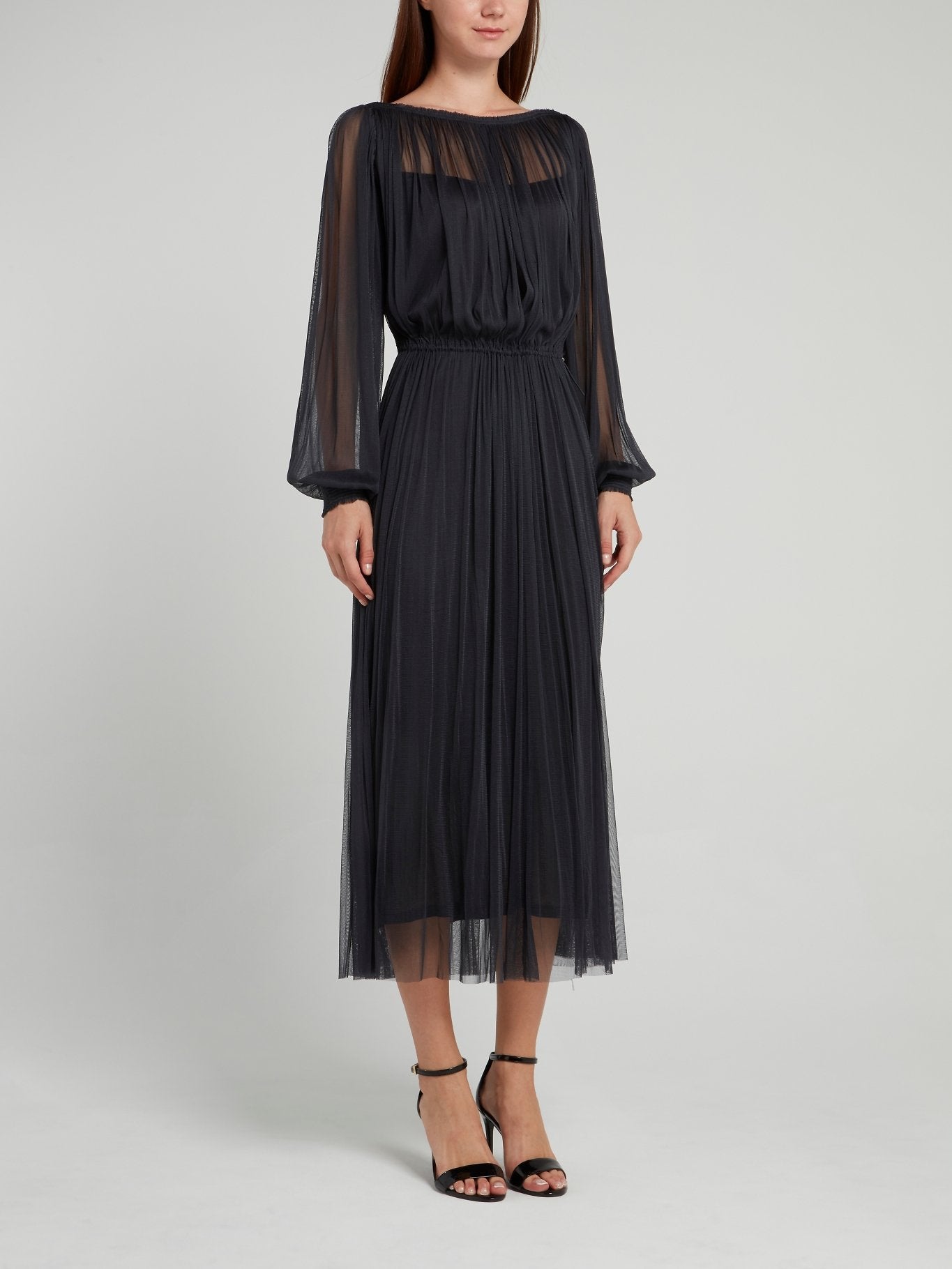 Amanda Wakeley Black Signature Tulle Midi Dress 14 / Black