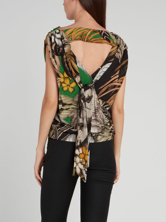 Jungle Print Draped Top