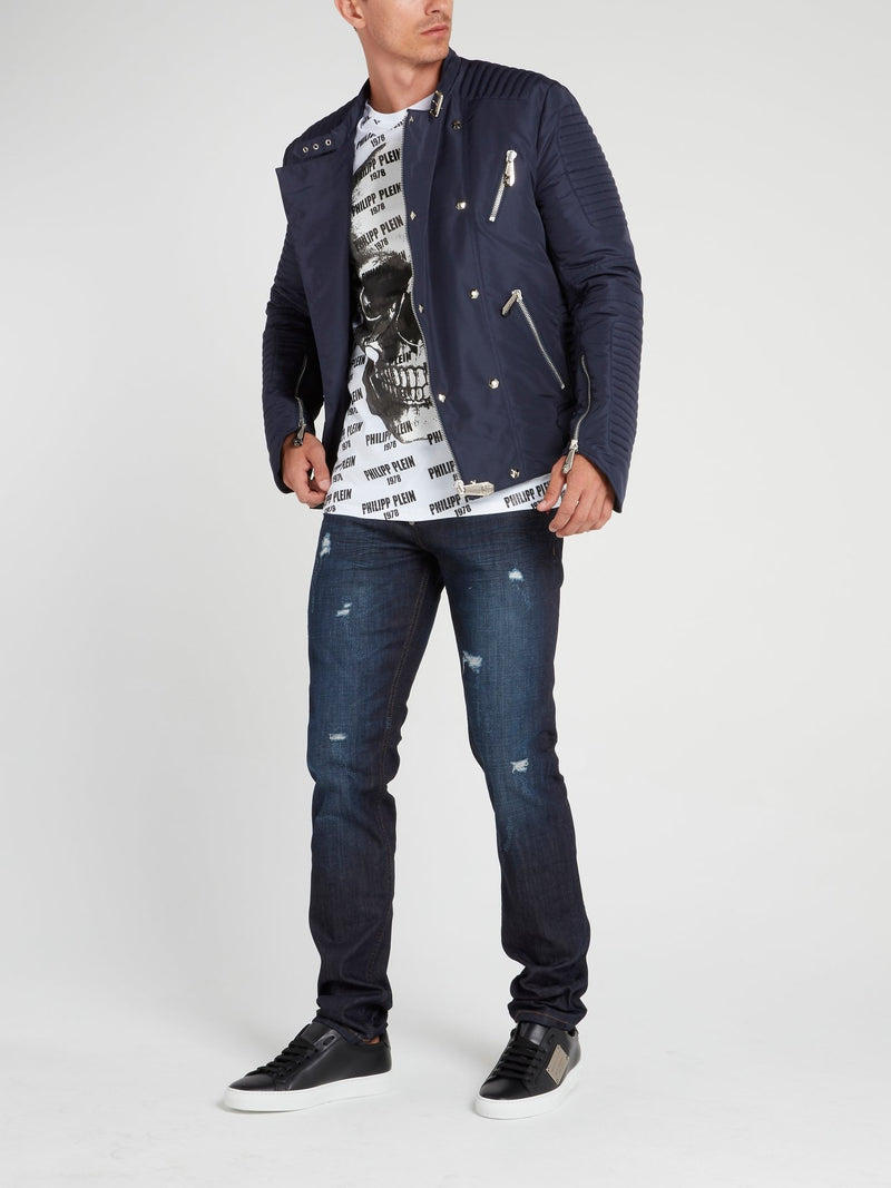 Navy Distressed Slim Fit Trousers