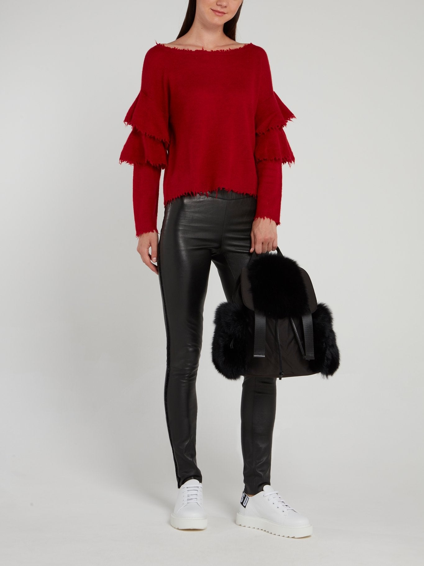 Red Frayed Cashmere Pullover