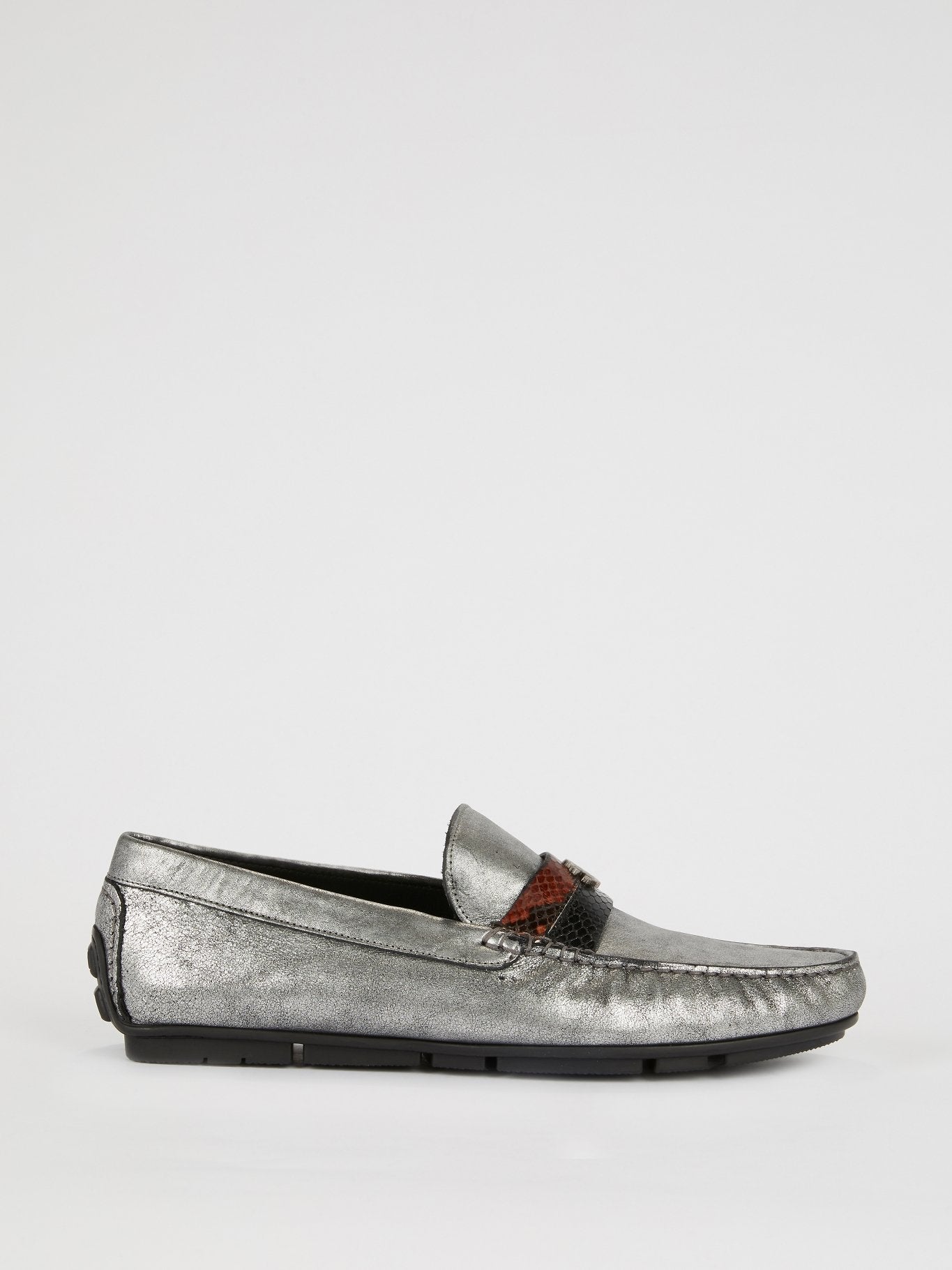 Silver Snake Skin Panel Loafers