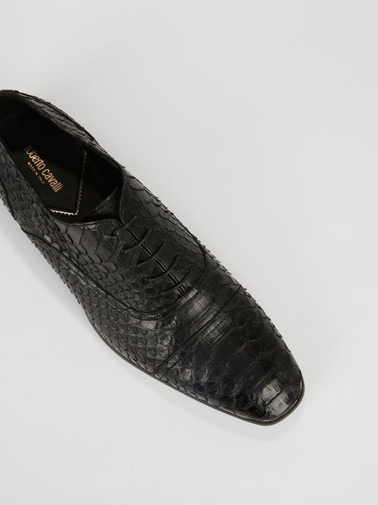 Black Snake Effect Leather Shoes