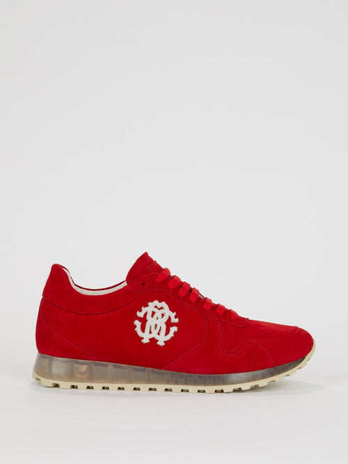 Red Monogram Appliquéd Suede Sneakers
