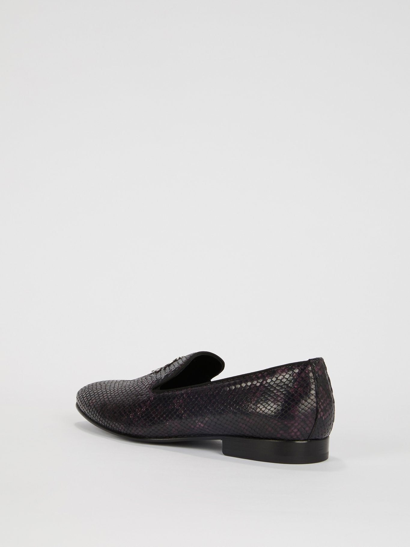 Burgundy Snake-Effect Leather Loafers