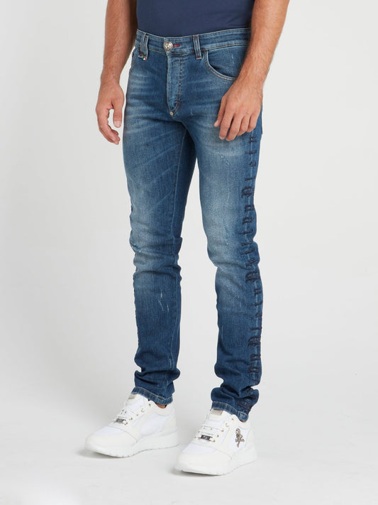 Blue Logo Embroidered Jeans