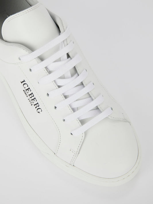 White Classic Logo Leather Sneakers