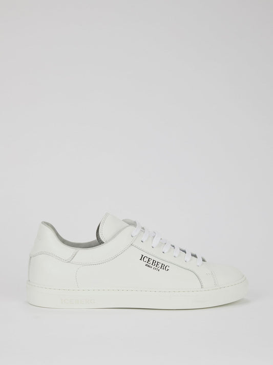 White Classic Logo Leather Sneakers