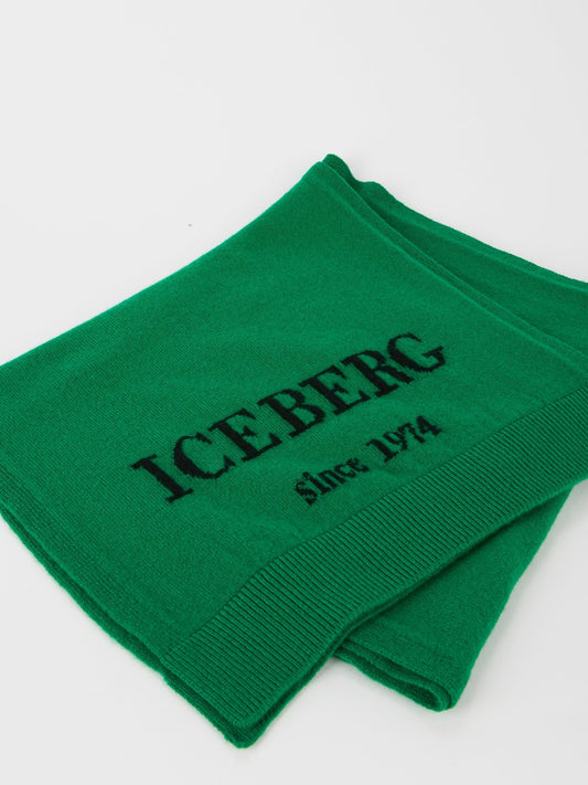 Зеленый шарф из кашемира с логотипом