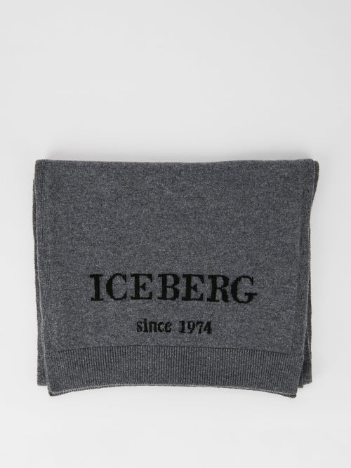 Grey Logo Cashmere Knitted Scarf