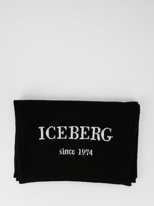 Black Logo Cashmere Knitted Scarf