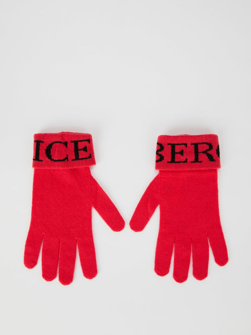 Красные трикотажные перчатки с логотипом