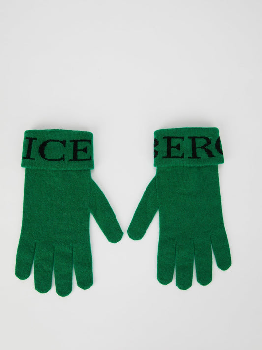 Зеленые перчатки из кашемира с логотипом
