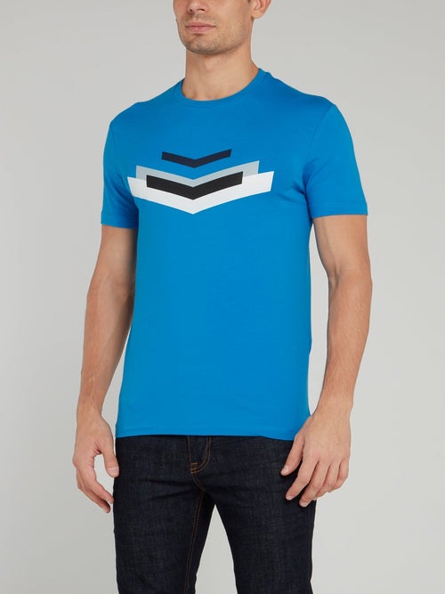 Blue Chevron Cotton T-Shirt