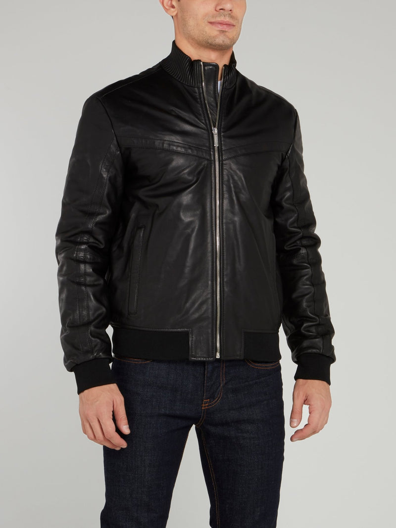 Black High Neck Leather Jacket