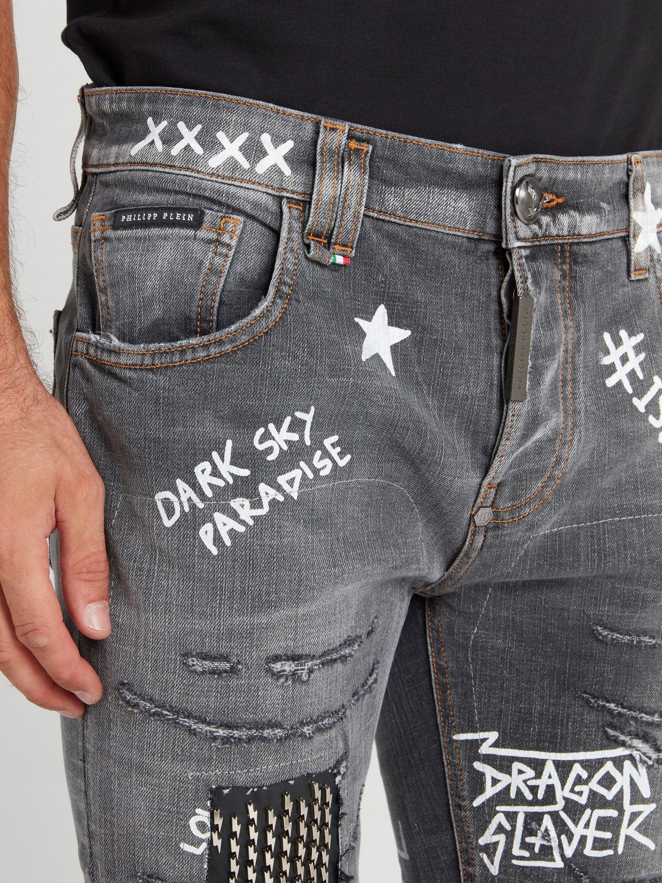 Grey Patched Graffiti Jeans
