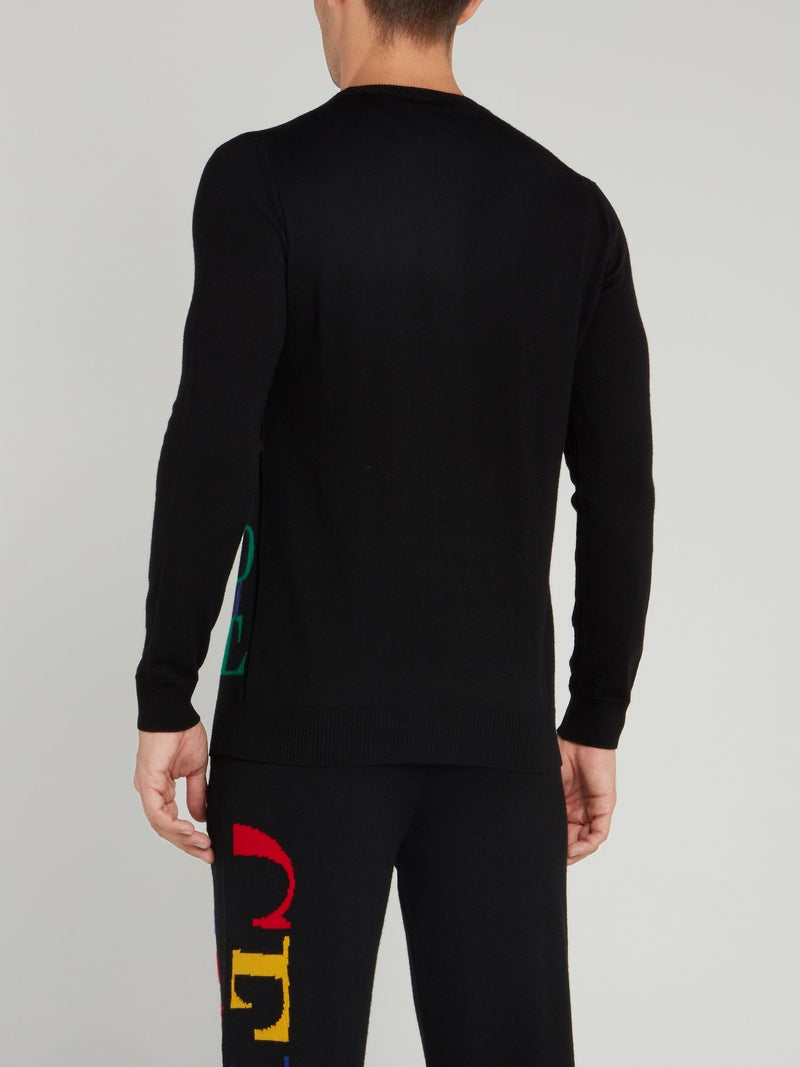 Black with Rainbow Logo Knitted Pullover