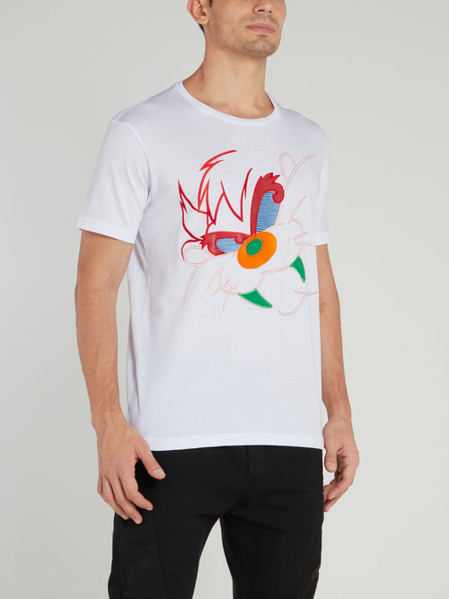 Tasmanian Devil White Embroidered T-Shirt
